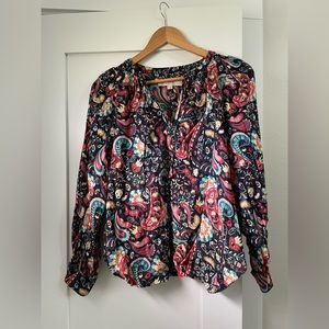 Multi color paisley LOFT tunic blouse with tie neck - XS